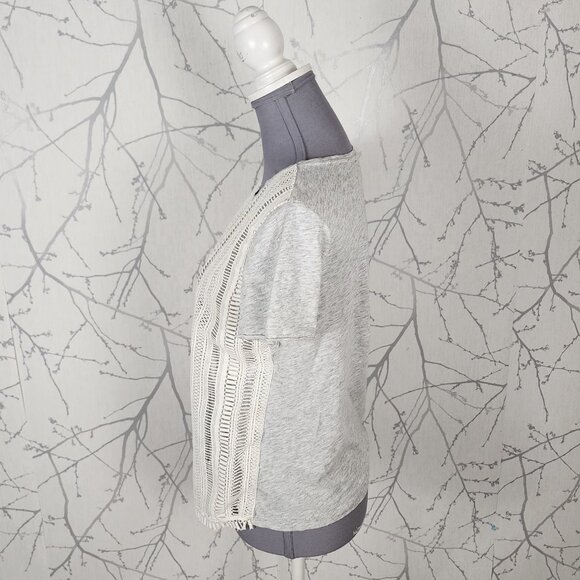 J. Crew White Gray Crochet Overlay Crewneck Top - Picture 3 of 6